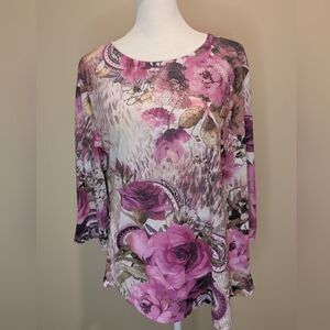 Bon Worth Pink and Purple Floral Embellished Blouse